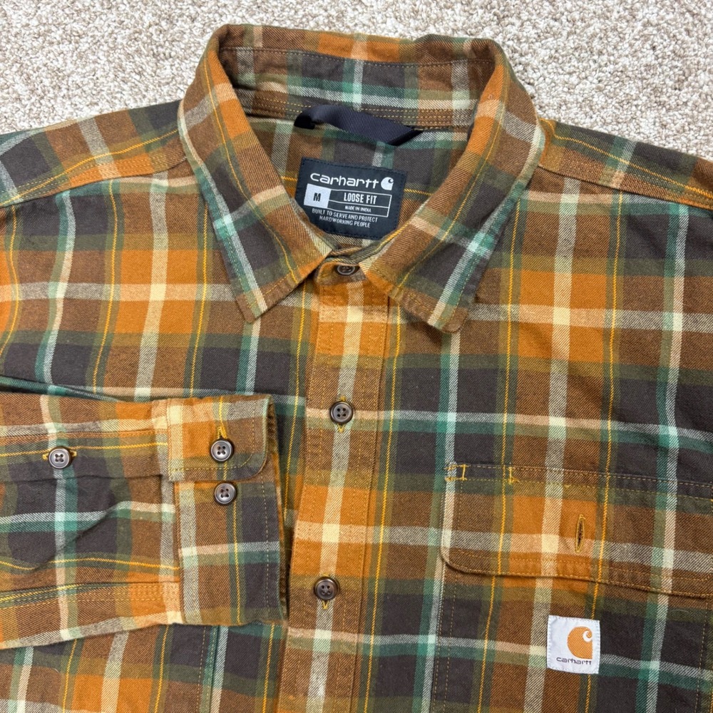 Carhartt Heavyweight Flannel Shirt Mens Medium Loose Fit Long Sleeve Orange
